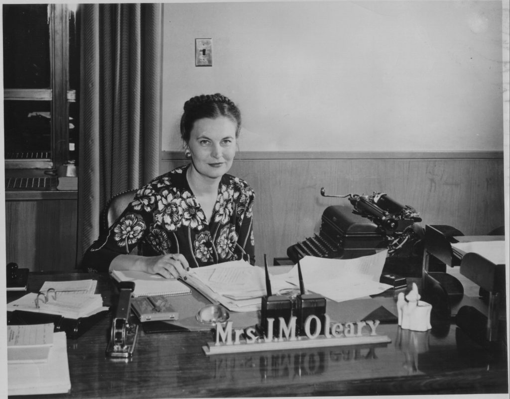 Jean O'Leary at her desk